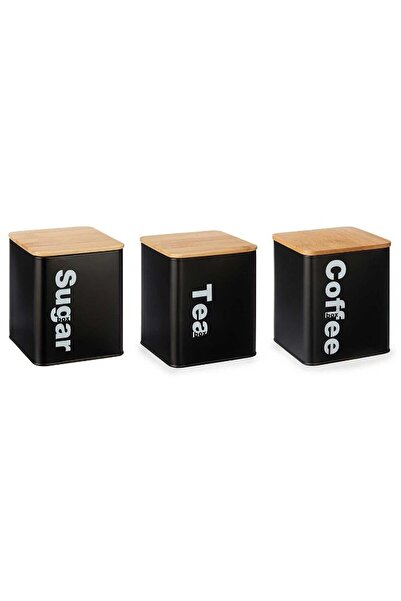 kinvara Set 3 metal storage boxes 1.3 l, black for tea, sugar and coffee