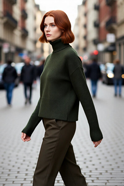 PayBuy Pulover de tricotat oversize pentru femei, cu guler ridicat, mâneci st...