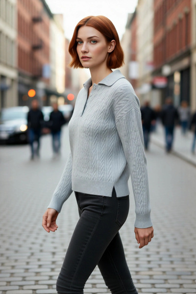 PayBuy Tricotaj pentru femei, oversize, cu guler polo, pulover, cu mânecă lun...