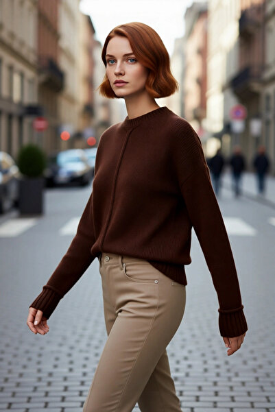 PayBuy Pulover de tricotat gros pentru femei, cu mâneci joase, cu gât rotund,...