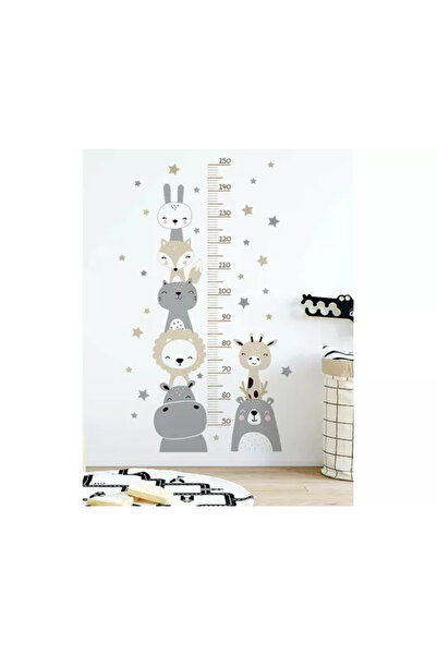 Inovius Sticker Perete Autocolant cu Centimetru pentru Copii - Animale Gri 67...