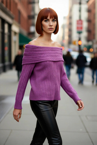 PayBuy Puloverul din tricot cu mâneci lungi, cu guler Carmen, pentru femei, o...