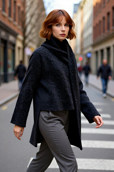 PayBuy Women's Grey Regular Fit Thick Low Sleeve Shawl Collar Crop Knitwear Sweater Ideal for Winter Season Casual Style