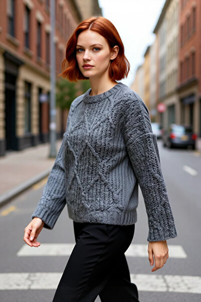 PayBuy Pulover de tricotat gros pentru femei, oversize, cu detaliu de împleti...