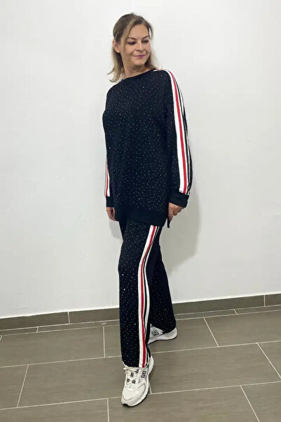 Mia Butik Plus Size Spliced Stone Detailed Eşortman Suit