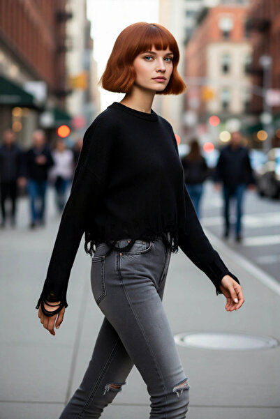 PayBuy Tricotaj oversize pentru femei, pulover crop cu mâneci joase, oferă el...