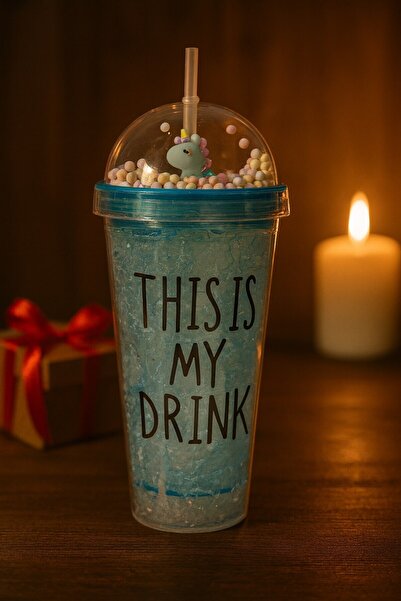Lexi Bella Cute Colorful Beaded Crazy This Is My Drink Design Drink Cup with Straw Water Bottle Navy Blue 2742