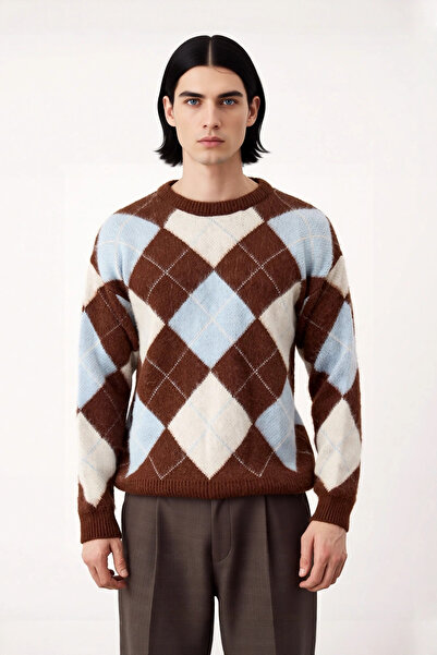 PayBuy Men's Regular Fit Winter Crew Neck Plaid Pattern Knitwear Sweater Ideal for Cold Weather Stylish and