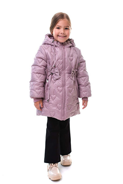 SOLLUXE DAMARIS - Winter jacket for girls, with hood and decorative lilac bows, 128