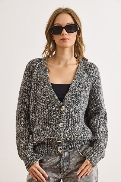Olalook Women's Black Soft Textured Knit Cardigan Hrk-19000431