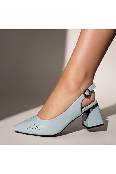 BMoD Pantofi de damă albaștri cu toc gros și perforații MOD11654