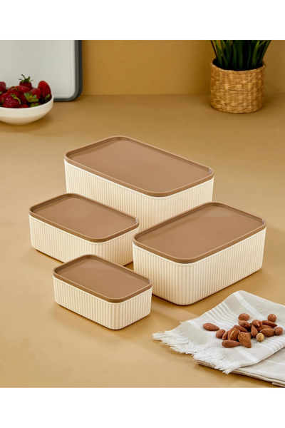 MİMOZA PARK Set of 4 Rectangular Storage Containers Striped |   2.5L 1.5L 0.80L 0.45L |   Microwave and Freezer Compatible