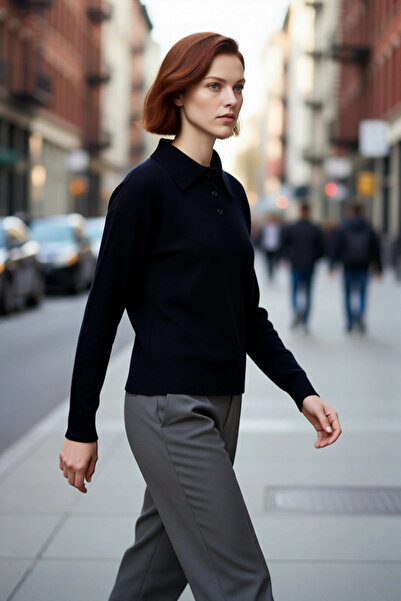 PayBuy Tricotaj cu guler polo supradimensionat pentru femei, pulover cu blocu...