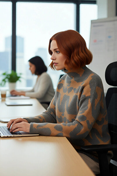 PayBuy Women's Oversized Stand Collar Knitwear Sweater Modern Geometric Pattern Ideal for Cold Winter Days Quality