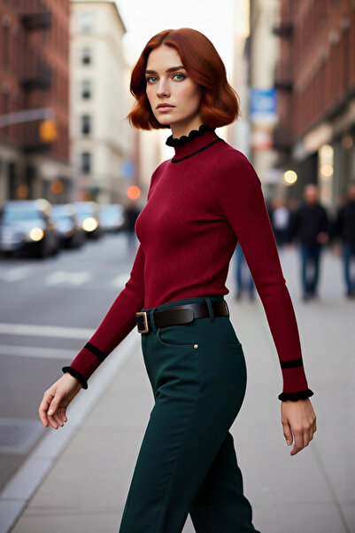 PayBuy سترة نسائية منسوجة بياقة عالية وألوان متباينة، خيار أساسي أنيق ومريح ل...