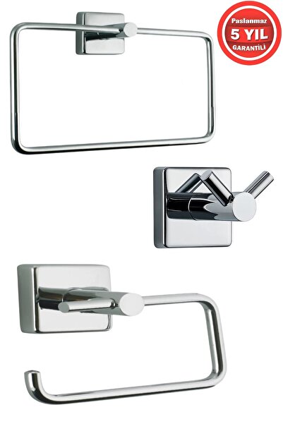 BanyomHome Paslanmaz Pirinç 3’lü Banyo Seti – Havluluk, Tuvaket Kağıtlık, Ask...