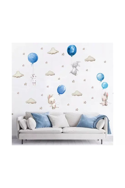 Inovius Sticker Perete Autocolant Iepurasi cu Baloane 90x30cm - 72627