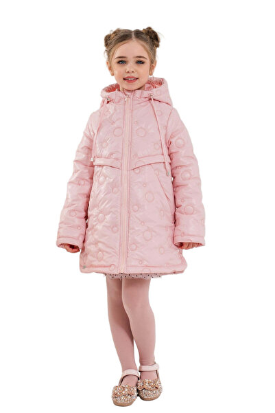 SOLLUXE KIMBER - Geaca matlasata de toamna pentru fetite, cu gluga si buzunare, roz, 134