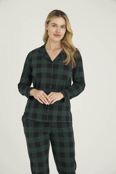 KLY 100% Cotton Women's Lapel Collar Buttoned Pajama Set
