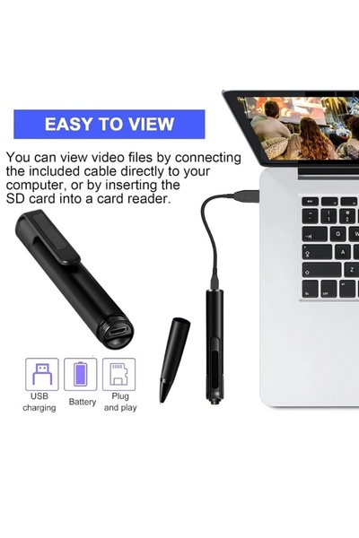iUni Cameră spion cu stilou Full HD W9 Pro, slot pentru card Micro SD, înregistrare audio-video, fotografiere