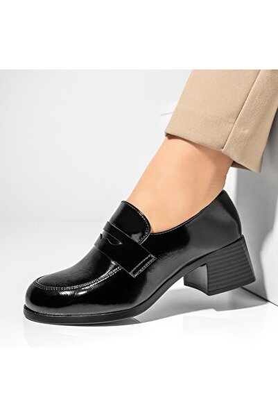 BMoD Pantofi negri pentru femei, din imitație de piele lăcuită, cu toc gros M...