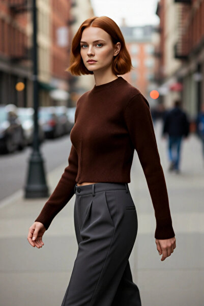 PayBuy Pulover gros, maro, cu croială obișnuită, cu mâneci scurte, cu decolte...