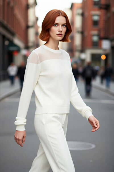 PayBuy Kadın Simli Transparan Detaylı Bisiklet Yaka İnce Triko Kazak İlkbahar...