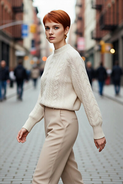 PayBuy Tricotaj pentru femei, cu model de împletitură a părului, cu guler rid...