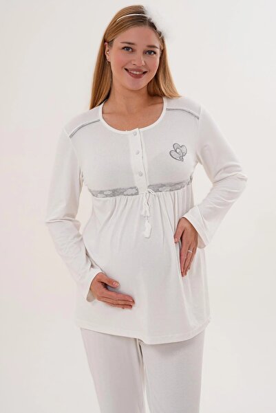 Pelin Women's Fleece Patterned Maternity 3-Piece Pajama Set