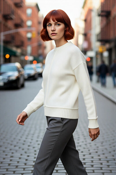 PayBuy سترة نسائية كبيرة الحجم من التريكو السميك بأكمام منخفضة وياقة دائرية و...