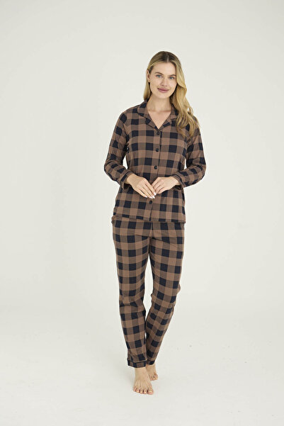 KLY 100% Cotton Women's Lapel Collar Buttoned Pajama Set