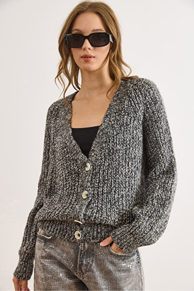 Olalook Women's Black Soft Textured Knit Cardigan Hrk-19000431