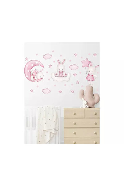 Inovius Pink Bunnies and Clouds Wall Sticker