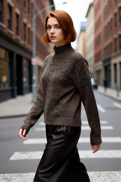 PayBuy Pulover de tricotat oversize gri pentru femei, cu guler înalt, cu deta...