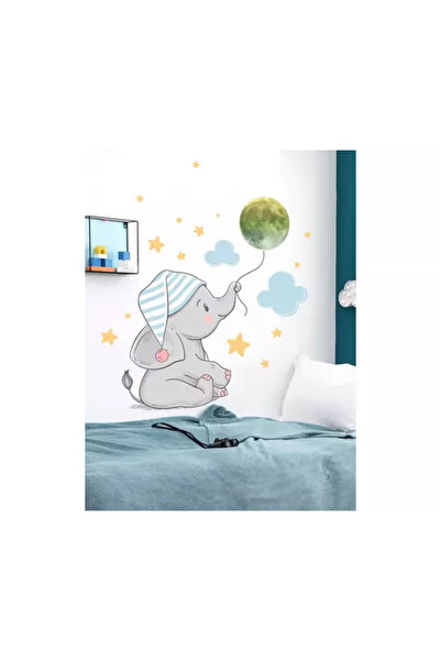 Inovius Sticker Perete Autocolant Fosforescent Bebe Elefant Tinand Luna 95x65...