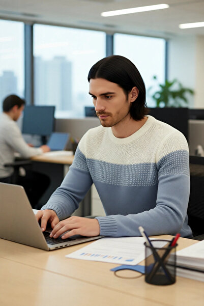 PayBuy Men's Fitted Crew Neck Long Sleeve Color Block Acrylic Knit Sweater Ideal for Everyday Chic