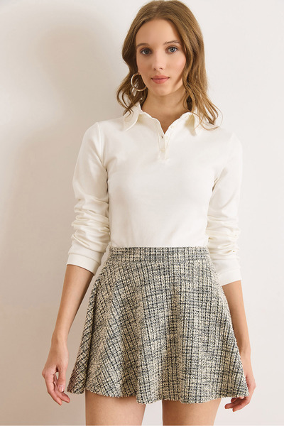 Olalook Kadın Ekru Polo Yaka Tok Pamuk Bluz BLZ-19003143