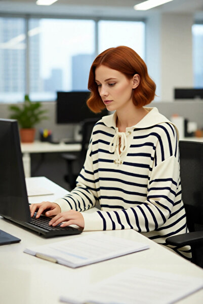 PayBuy Women's Relaxed Fit Striped Lace-Up Collar Knitwear Sweater Ideal Choice for Daily Use Quality