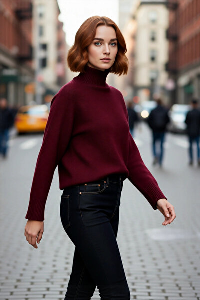 PayBuy Pulover de tricotat simplu, cu guler ridicat, oversize, pentru femei, ...