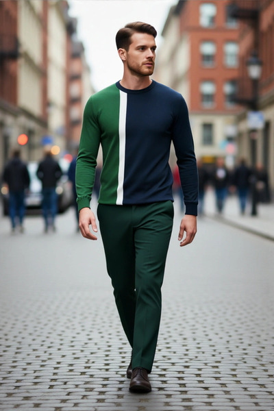 PayBuy Fitted Fit Crew Neck Color Block Long Sleeve Basic Textured Knit Sweater for Men Good Quality