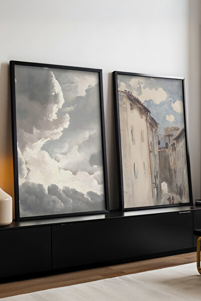 huhuli Ahşap Siyah Çerçeveli 2’li Modern Tablo huhu276