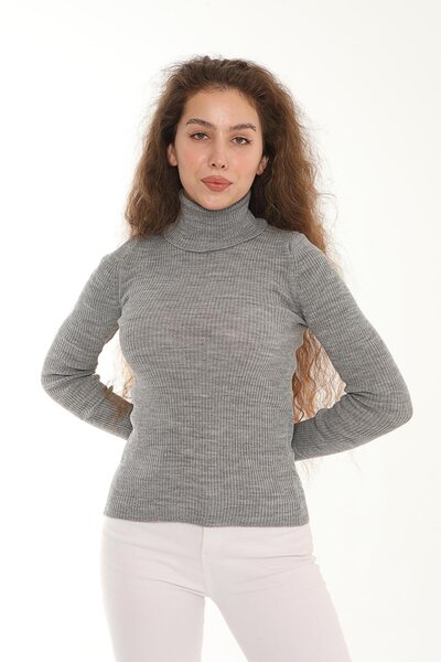 Lanze Pulover de damă din tricotaj cu fir texturat, cu guler înalt