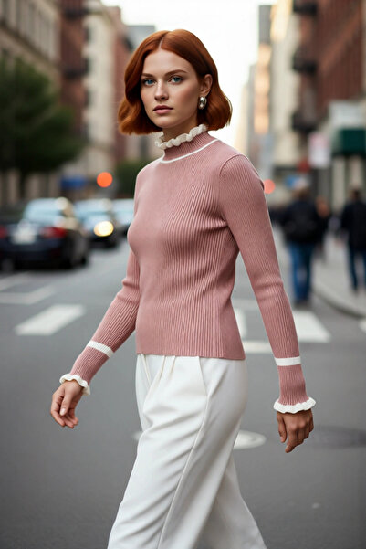 PayBuy Pulover tricotat cu guler înalt pentru femei, cu blocuri de culoare, m...