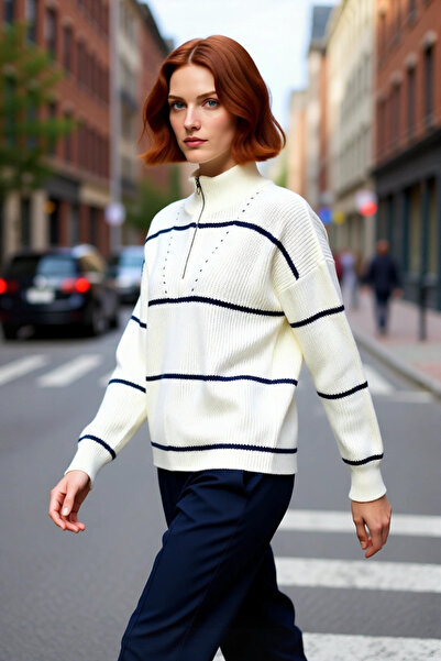 PayBuy سترة نسائية كبيرة الحجم بأكمام طويلة وياقة عالية مع سحاب، تريكو سيلانيكي محبوك أساسي بأكمام طويلة وجودة عالية