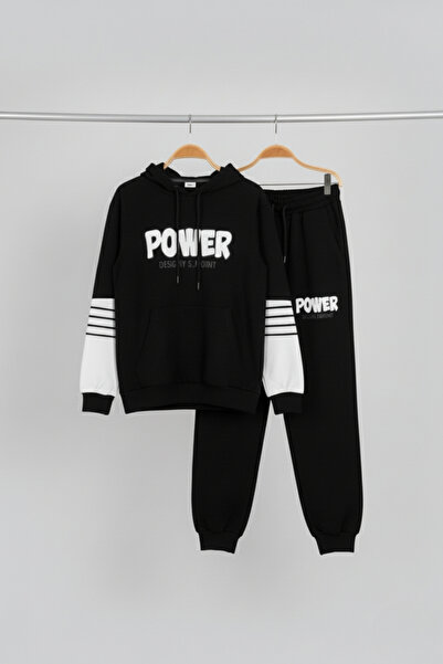 zubi baby & kids wear Children's Black Hooded Tracksuit with Printed'Power' a...