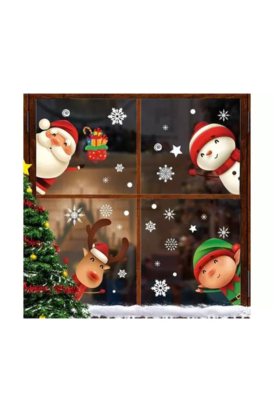 Inovius Sticker Perete Autocolant Mos Craciun, Spiridus si Om de Zapada, 4 buc, 35x25cm, model Geam - 10713