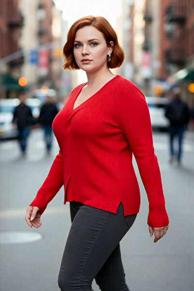 PayBuy Women's Ribbed V-Neck Knot Detail Acrylic Knitwear Sweater Stylish and...