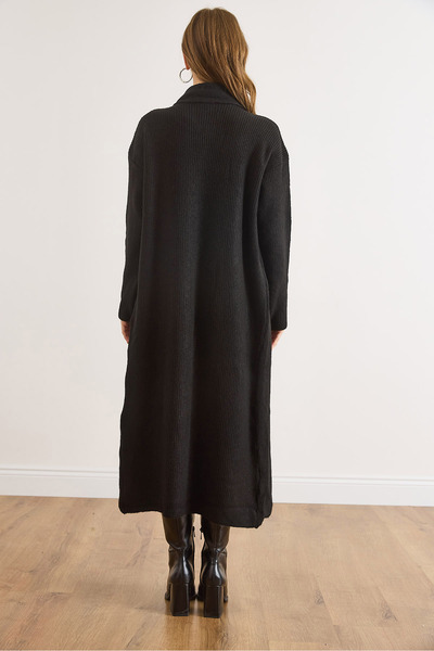 Olalook Women's Black Self-Tie Pocketed Long Cardigan Hrk-19000429