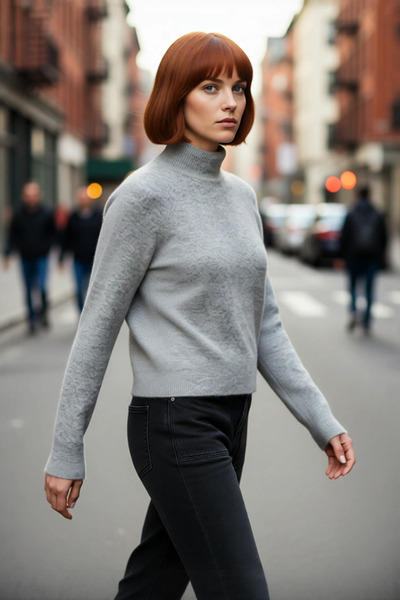 PayBuy سترة نسائية كبيرة الحجم بياقة عالية وأكمام راجلان، تصميم أساسي باللون ...