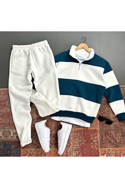 tiggirmoda 3 Thread Premium Fabric Half Zipper Sweat Tracksuit Set 2-Piece Set